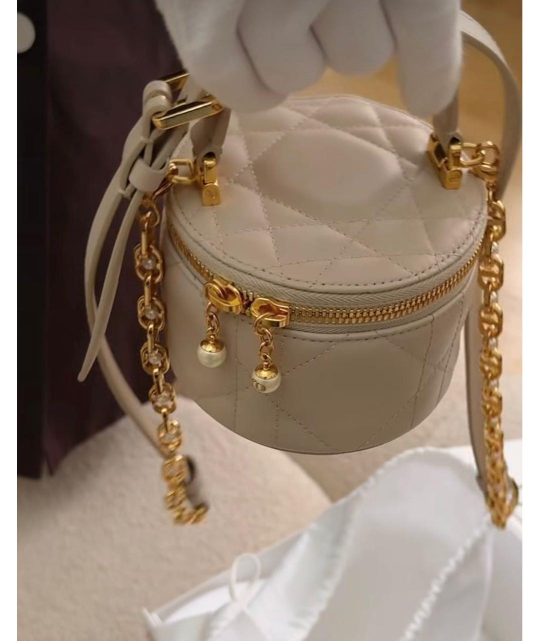 CHRISTIAN DIOR Бежевая кожаная сумка через плечо, фото 3