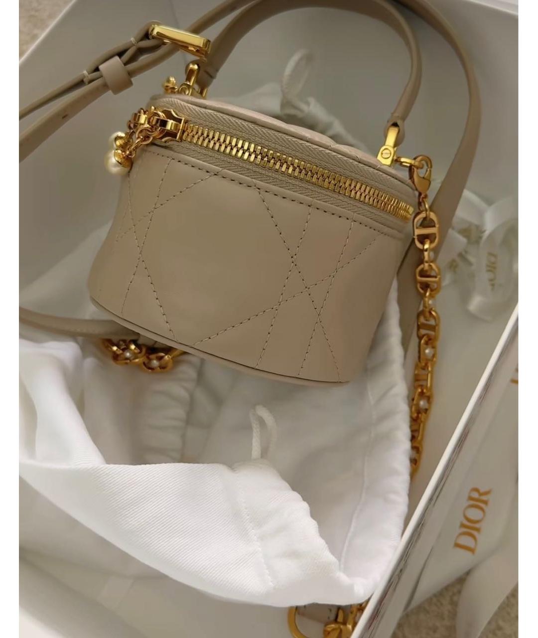 CHRISTIAN DIOR Бежевая кожаная сумка через плечо, фото 4