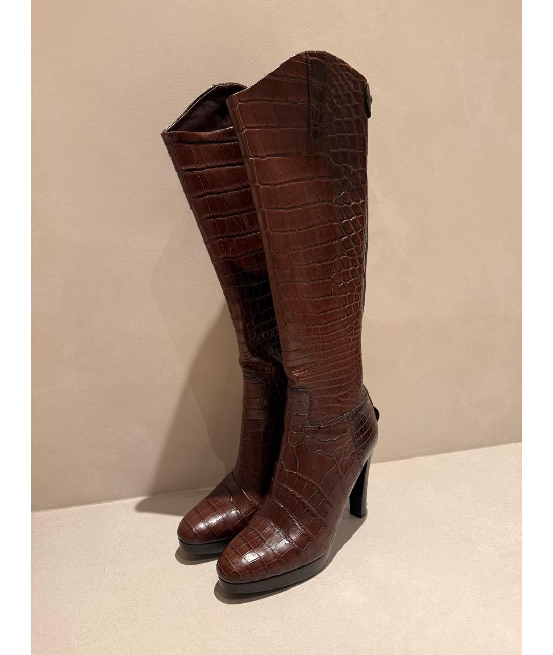 RALPH LAUREN Коричневые сапоги из экзотической кожи, фото 2