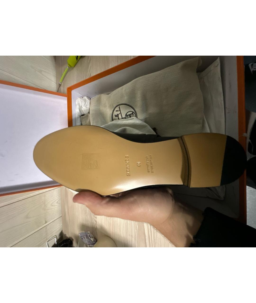 HERMES Черные кожаные ботинки, фото 8