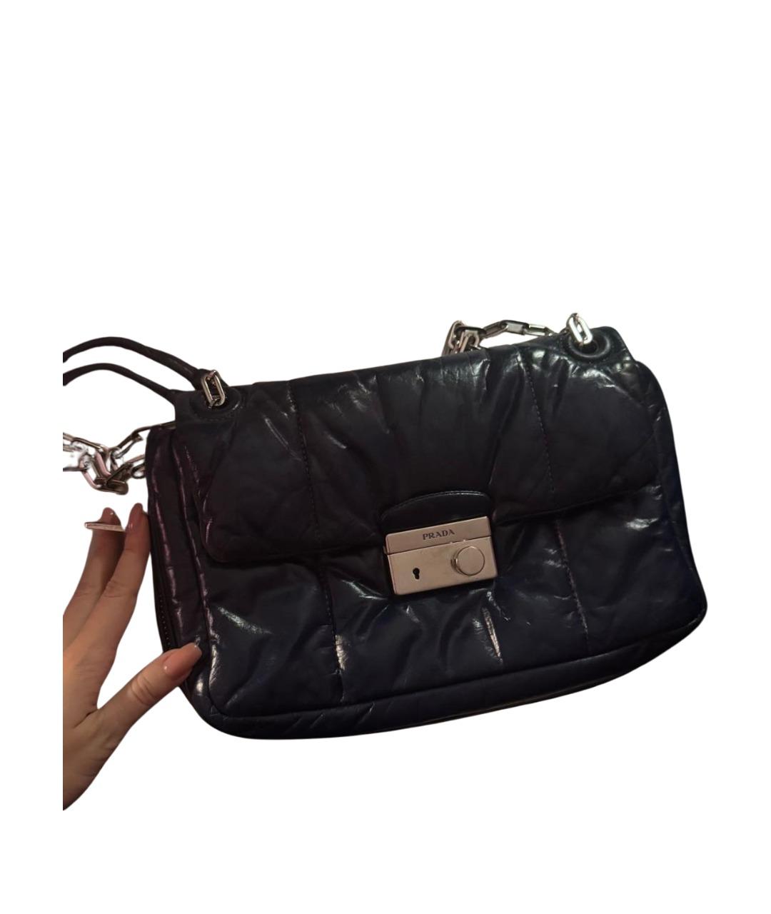 PRADA Темно-синяя кожаная сумка через плечо, фото 6