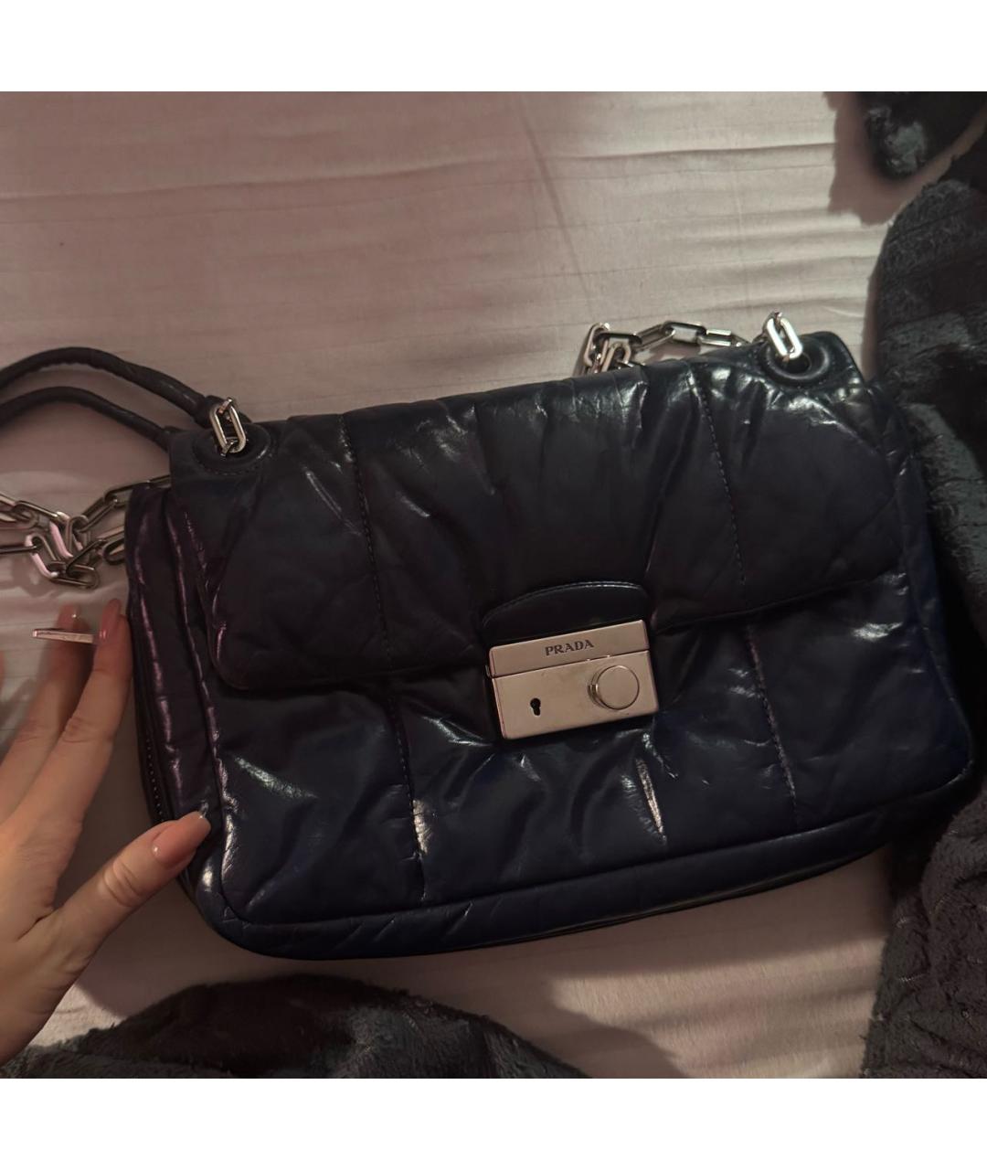 PRADA Темно-синяя кожаная сумка через плечо, фото 5
