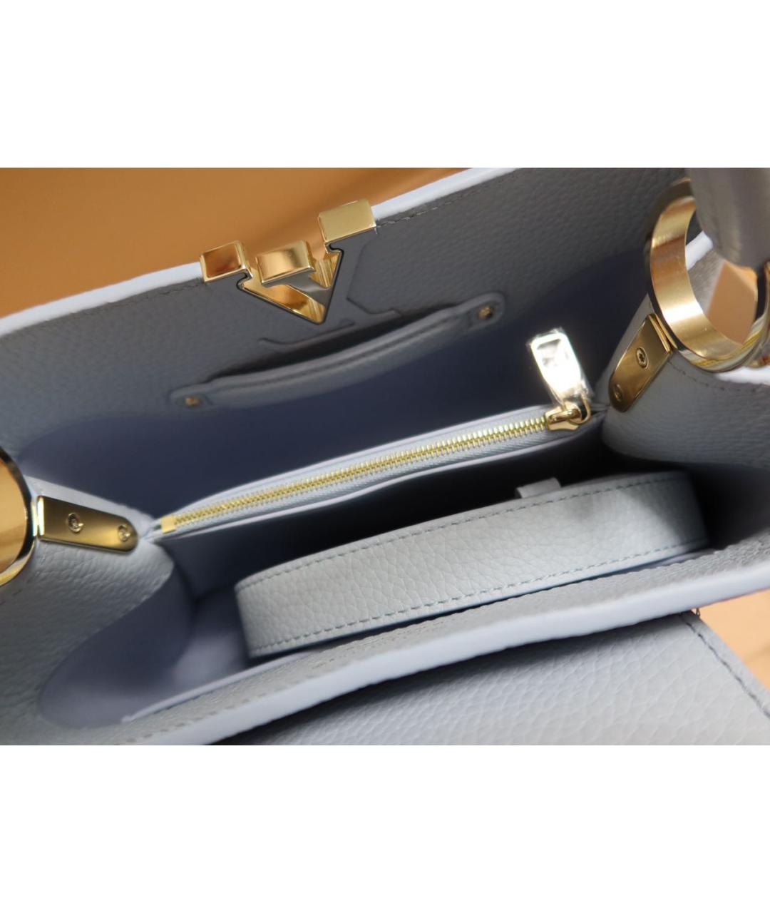 LOUIS VUITTON Голубая кожаная сумка с короткими ручками, фото 4