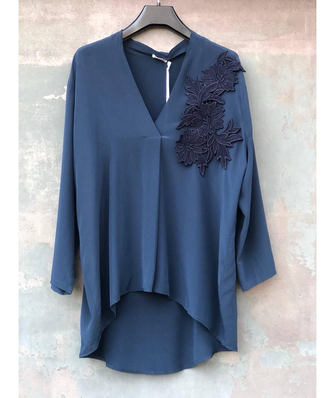 P.A.R.O.S.H. Темно-синяя шелковая блузы, фото 8