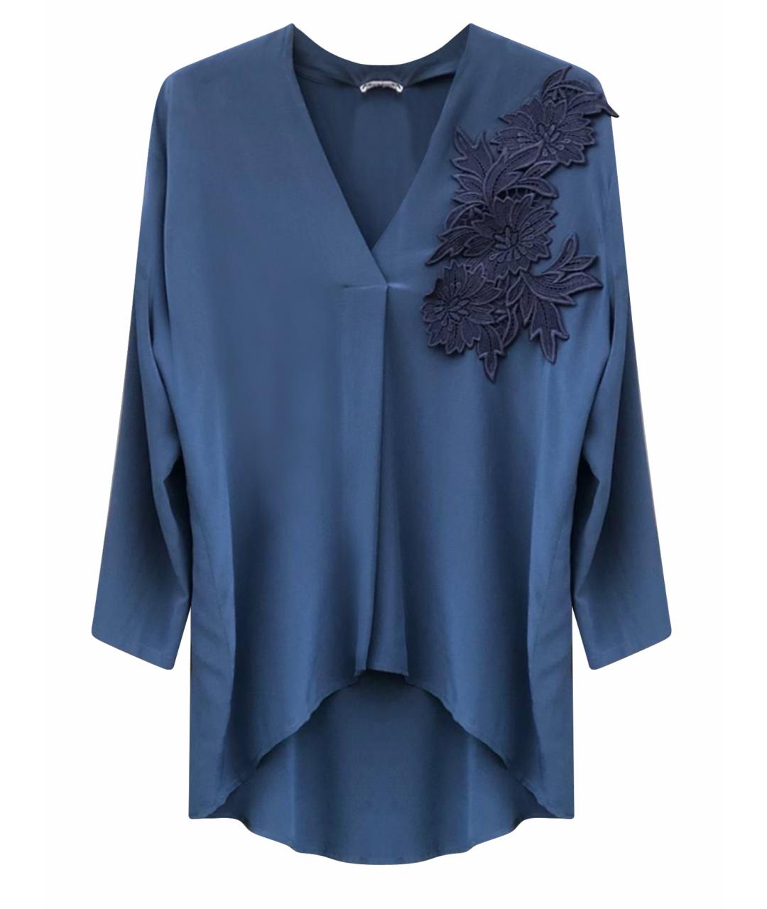 P.A.R.O.S.H. Темно-синяя шелковая блузы, фото 1