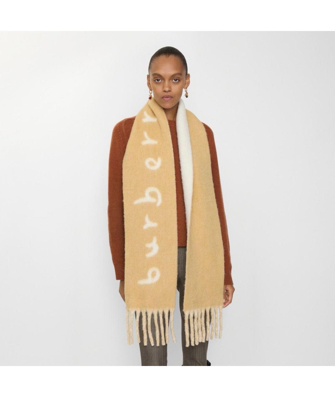 BURBERRY Бежевый шерстяной шарф, фото 3