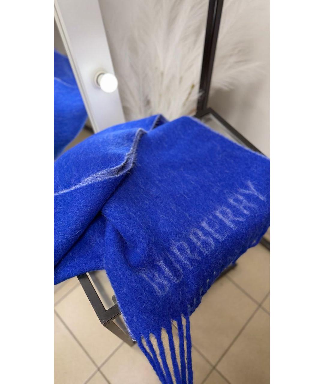BURBERRY Синий шерстяной шарф, фото 4