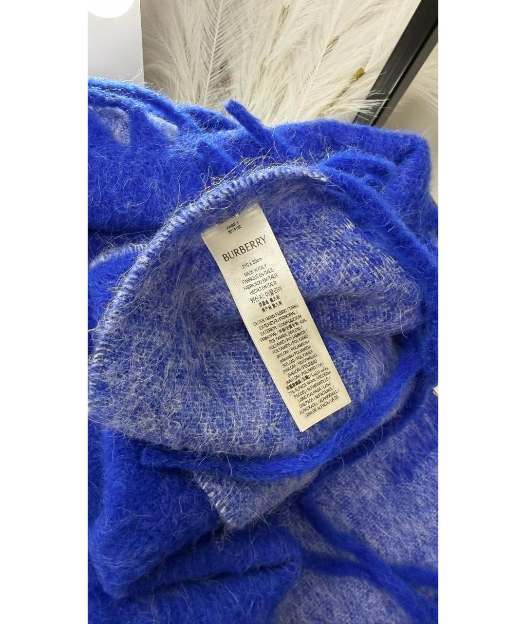 BURBERRY Синий шерстяной шарф, фото 5