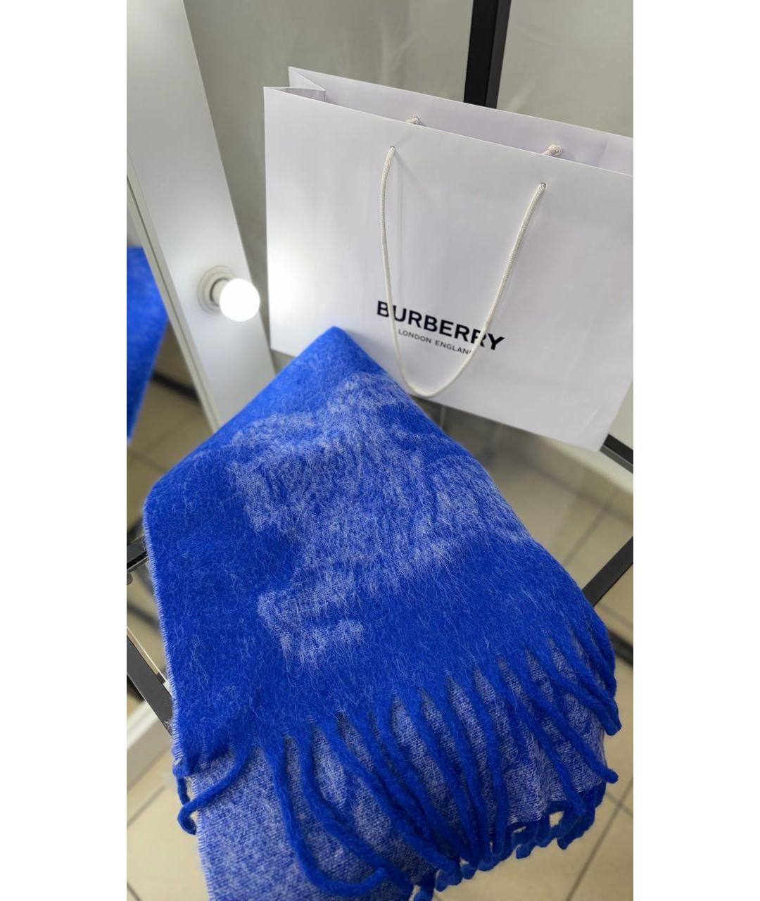 BURBERRY Синий шерстяной шарф, фото 7