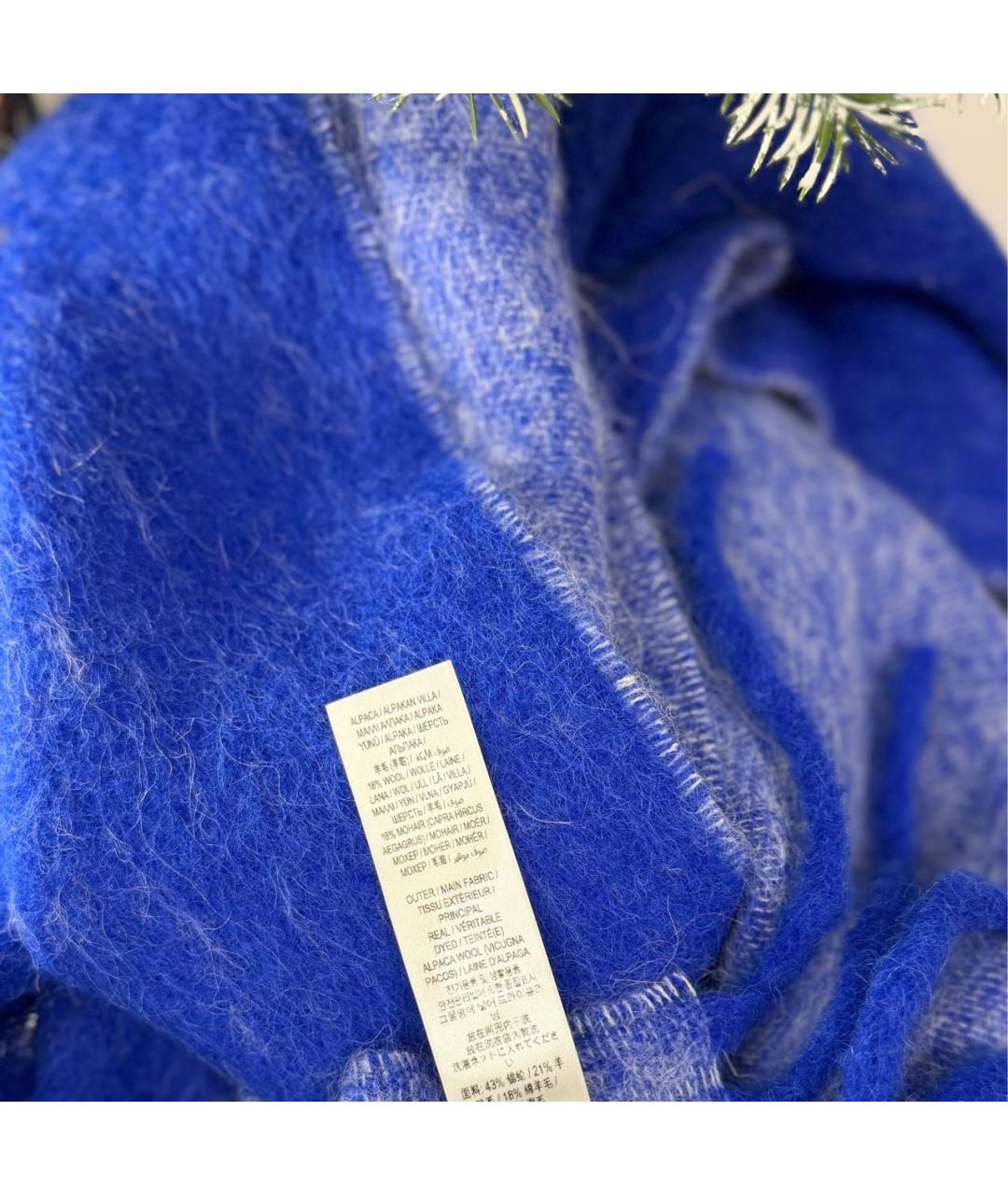 BURBERRY Синий шерстяной шарф, фото 7