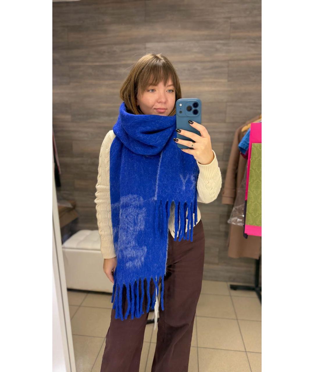 BURBERRY Синий шерстяной шарф, фото 2