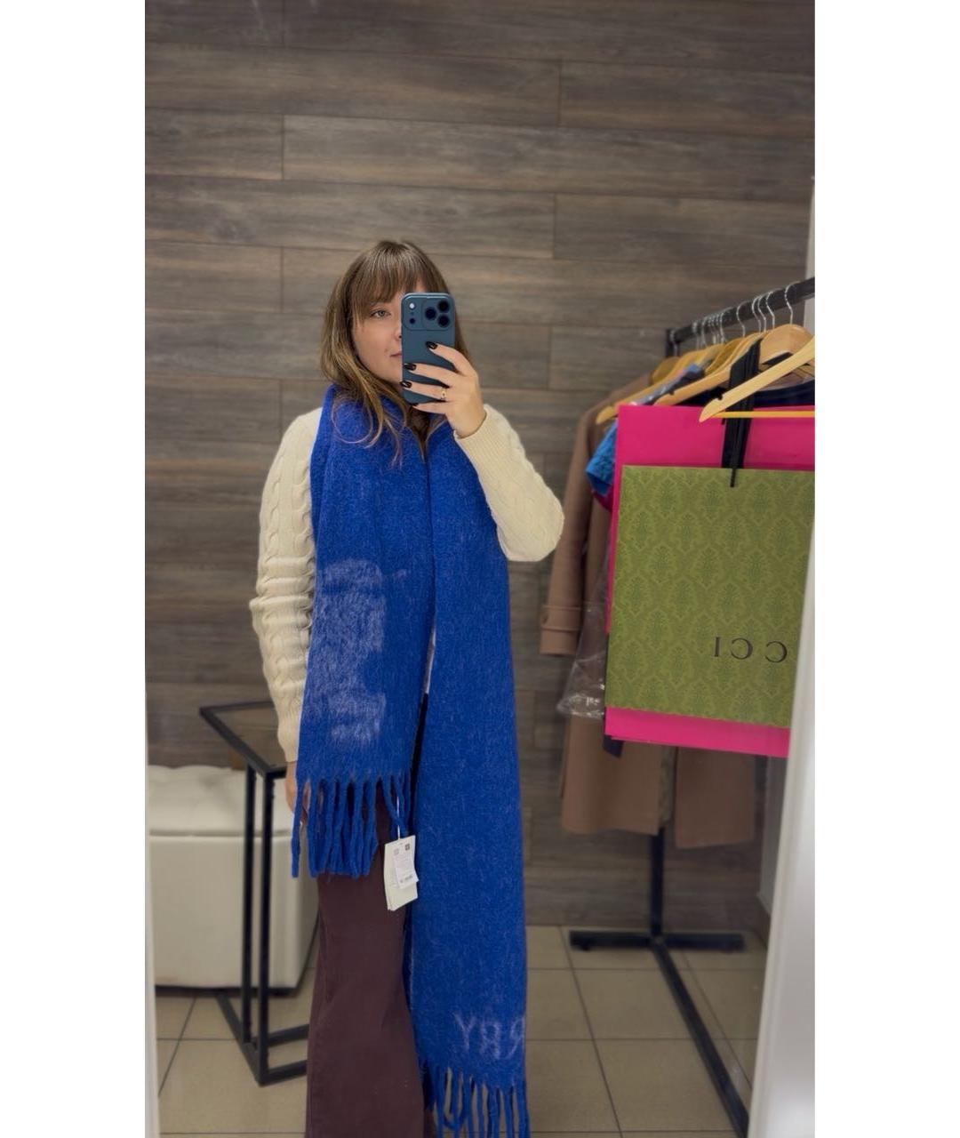 BURBERRY Синий шерстяной шарф, фото 8