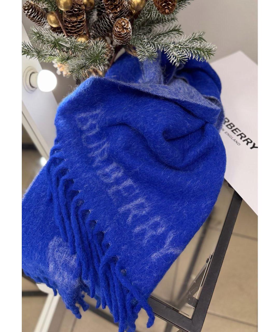 BURBERRY Синий шерстяной шарф, фото 4
