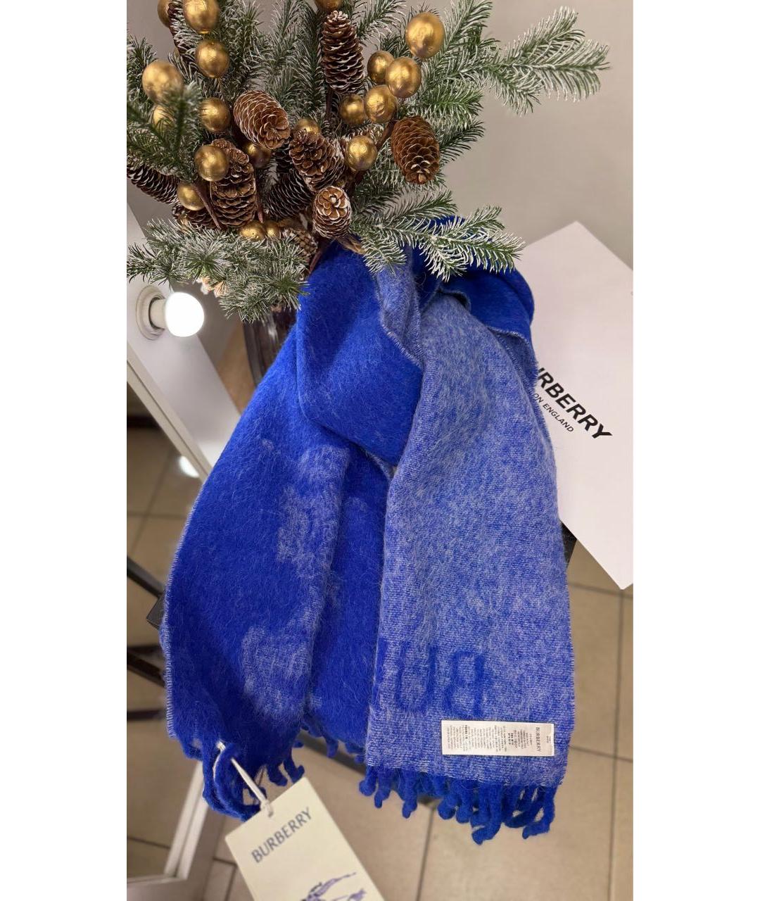 BURBERRY Синий шерстяной шарф, фото 3