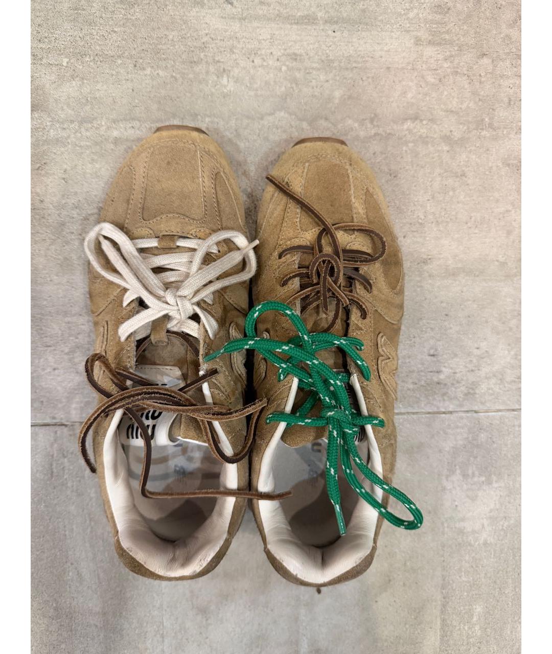 MIU MIU Бежевые замшевые кеды, фото 3