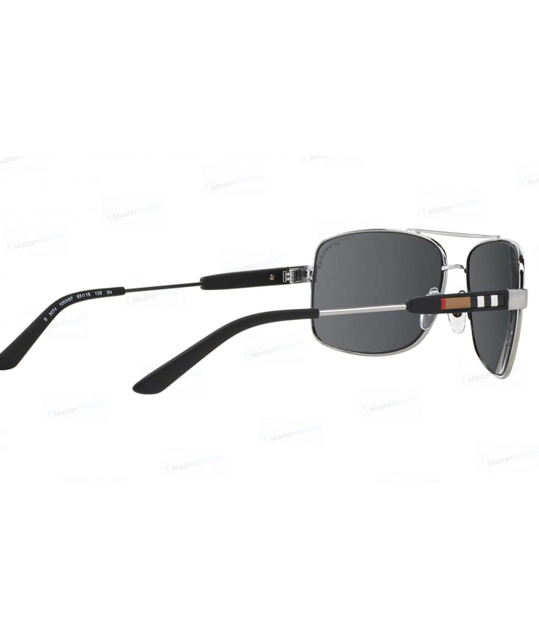 BURBERRY Серебряные металлические солнцезащитные очки, фото 2