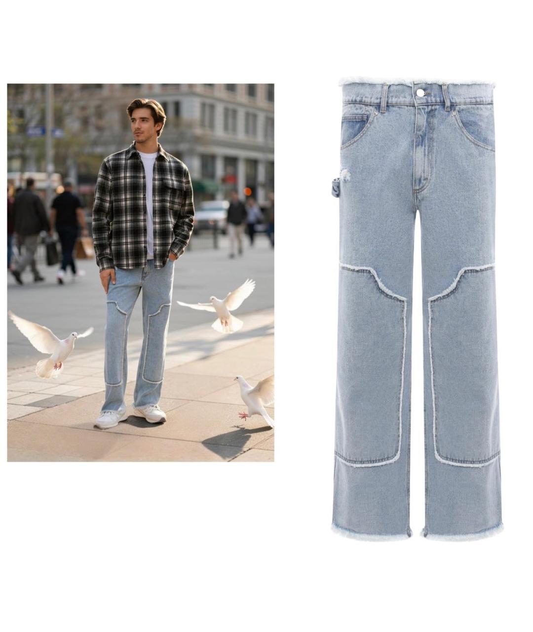 32 PARADIS SPRUNG FRERES Голубые хлопковые прямые джинсы, фото 3