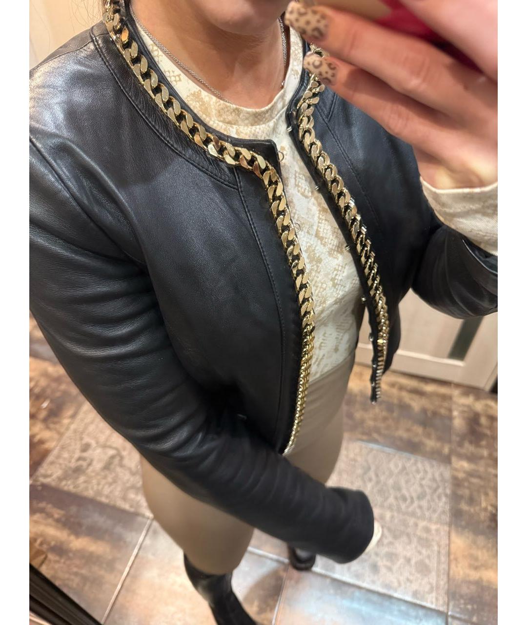 ELISABETTA FRANCHI Черная кожаная куртка, фото 7