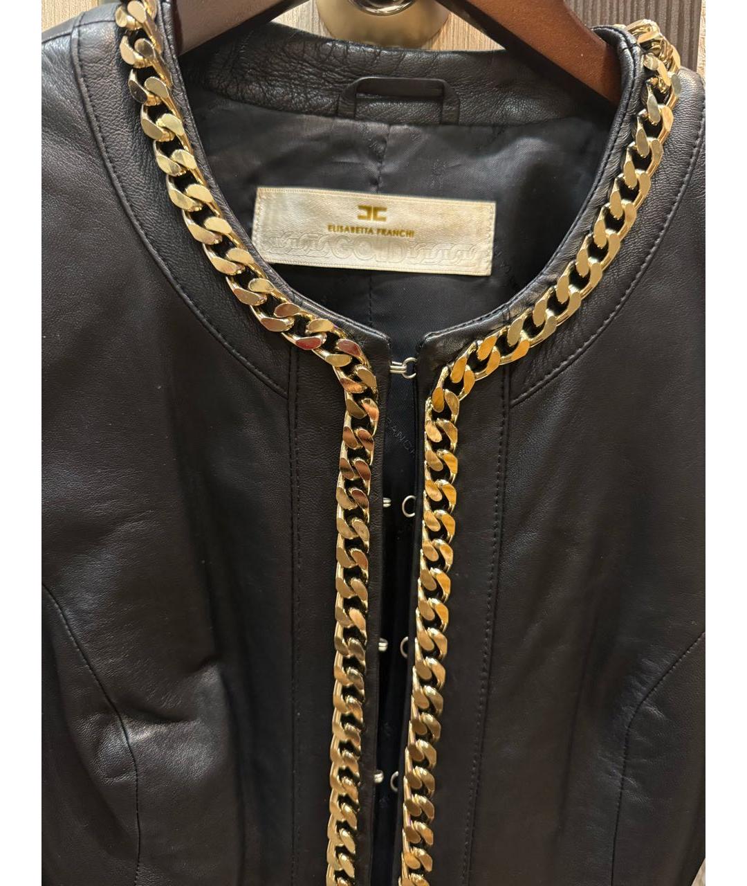 ELISABETTA FRANCHI Черная кожаная куртка, фото 4