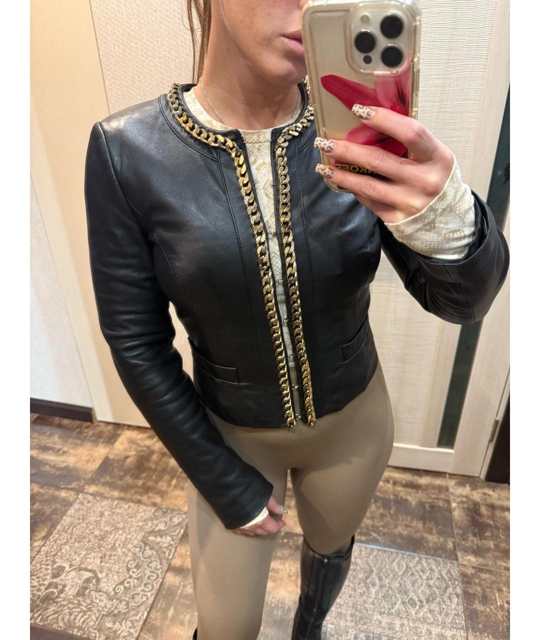 ELISABETTA FRANCHI Черная кожаная куртка, фото 5