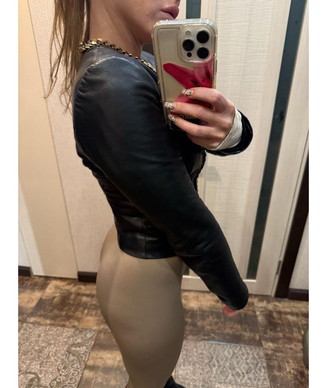 ELISABETTA FRANCHI Черная кожаная куртка, фото 6