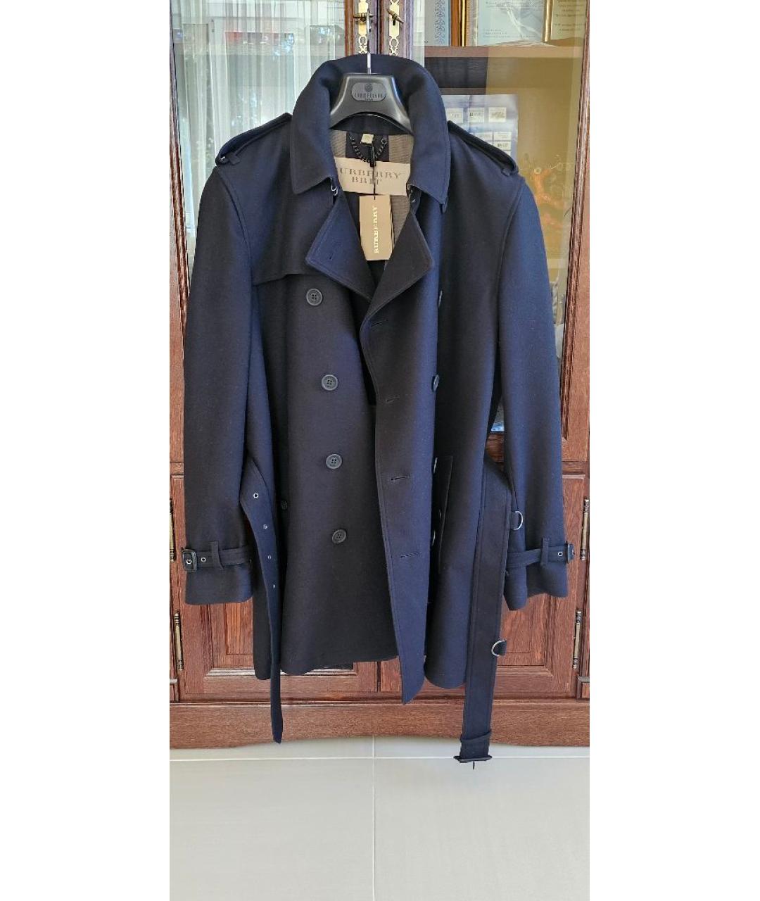 BURBERRY Темно-синее шерстяное пальто, фото 5