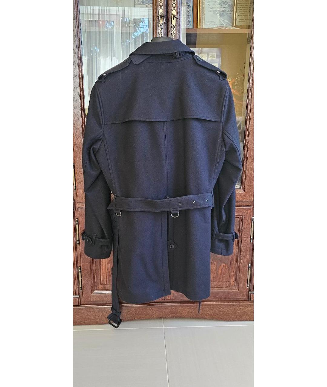 BURBERRY Темно-синее шерстяное пальто, фото 2