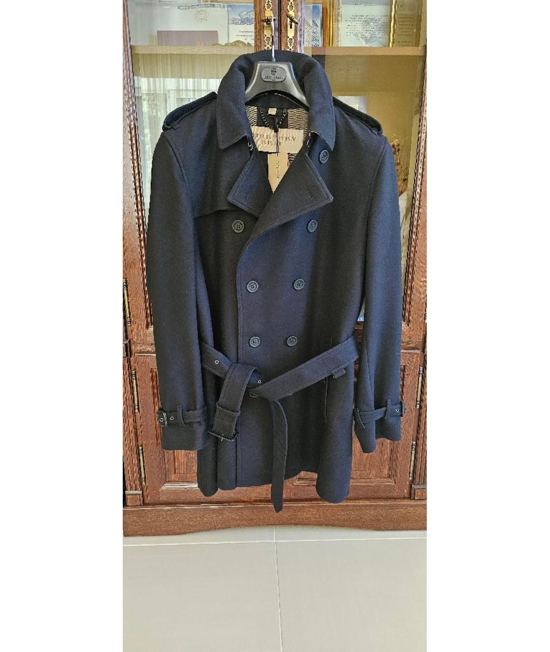 BURBERRY Темно-синее шерстяное пальто, фото 7