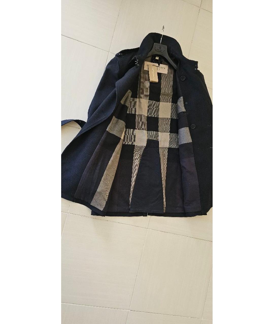 BURBERRY Темно-синее шерстяное пальто, фото 4