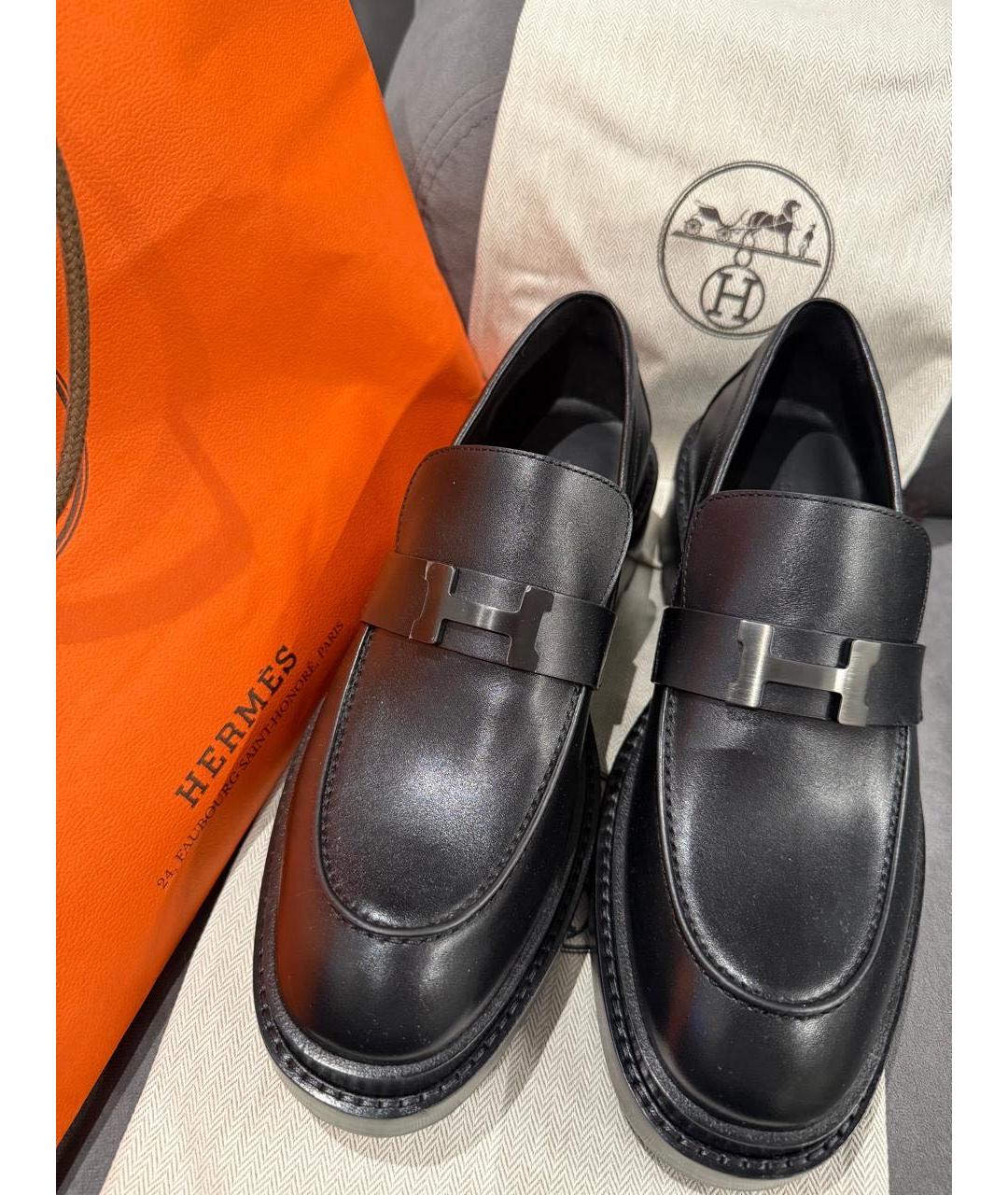 HERMES Черные кожаные лоферы, фото 3