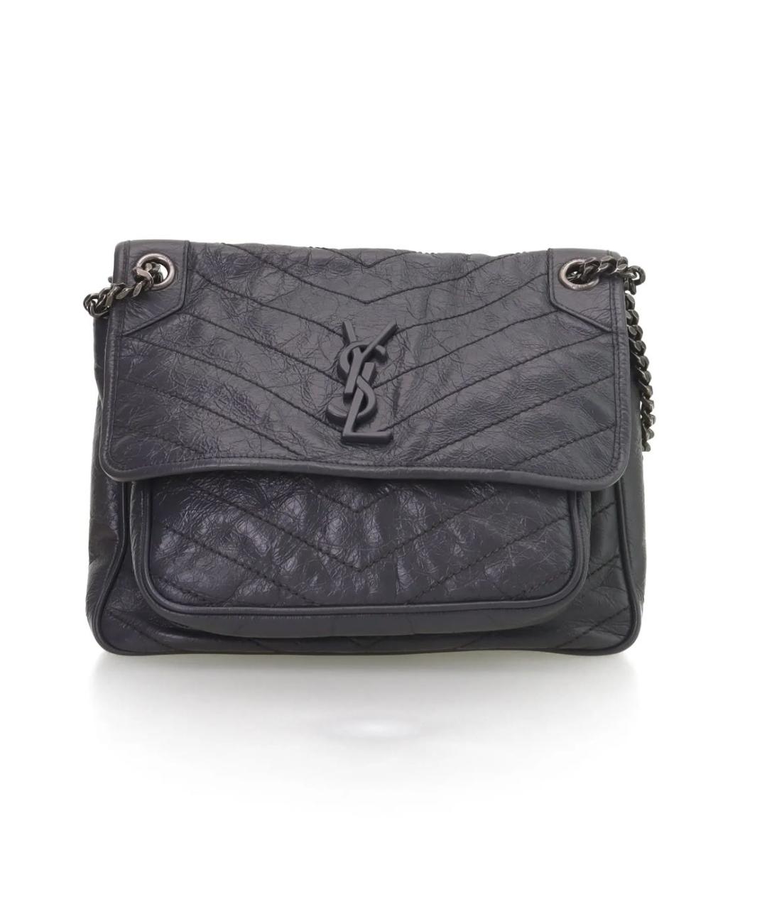 SAINT LAURENT Серая кожаная сумка через плечо, фото 3