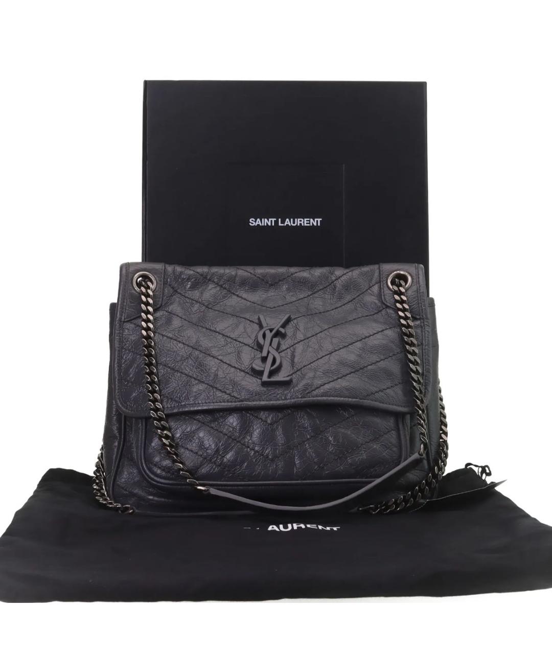 SAINT LAURENT Серая кожаная сумка через плечо, фото 2