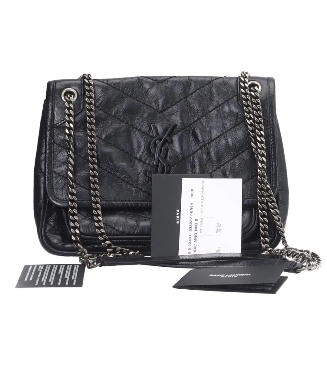 SAINT LAURENT Черная кожаная сумка через плечо, фото 2