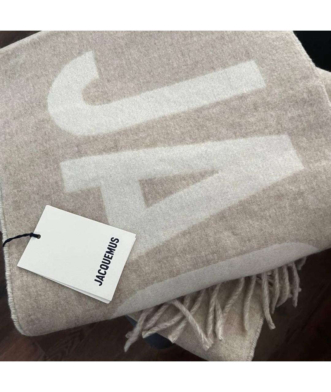 JACQUEMUS Бежевый шерстяной шарф, фото 4