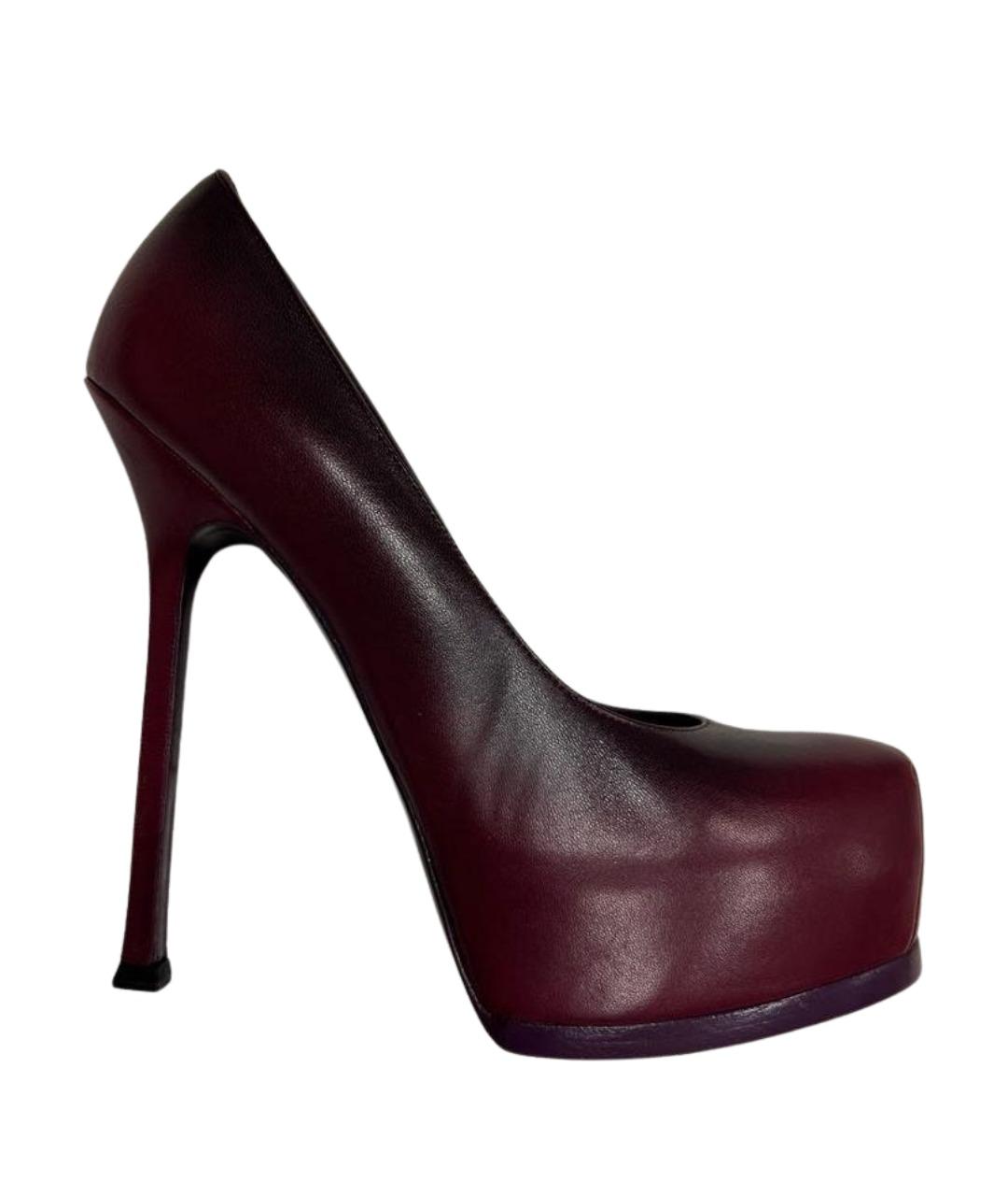 SAINT LAURENT Бордовые кожаные туфли, фото 1