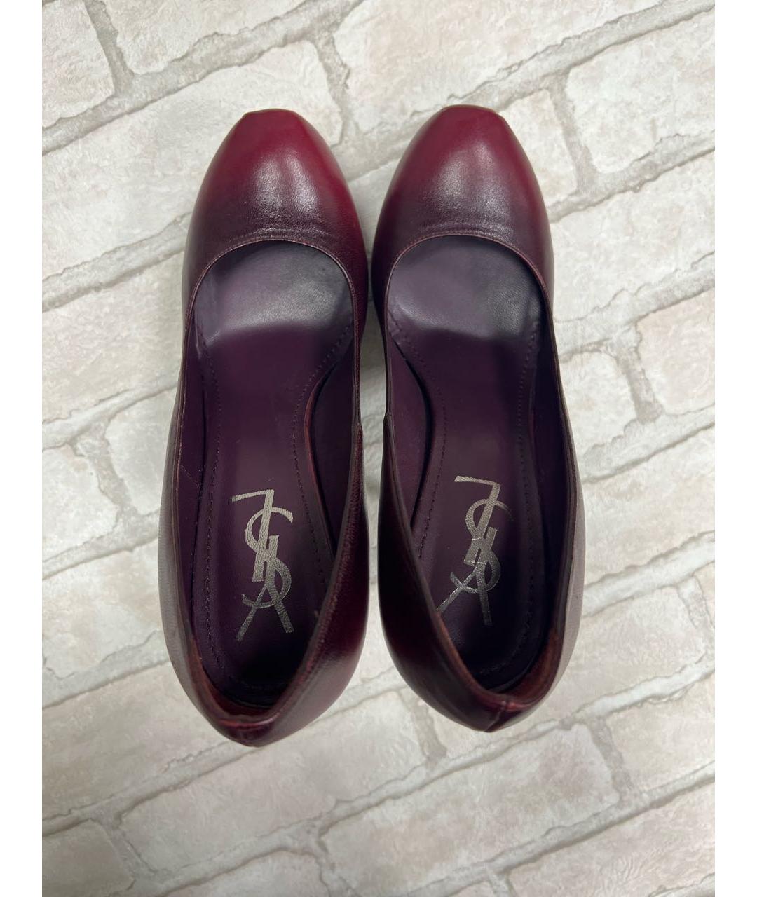 SAINT LAURENT Бордовые кожаные туфли, фото 3