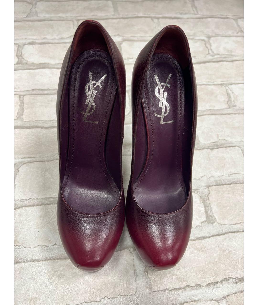 SAINT LAURENT Бордовые кожаные туфли, фото 2