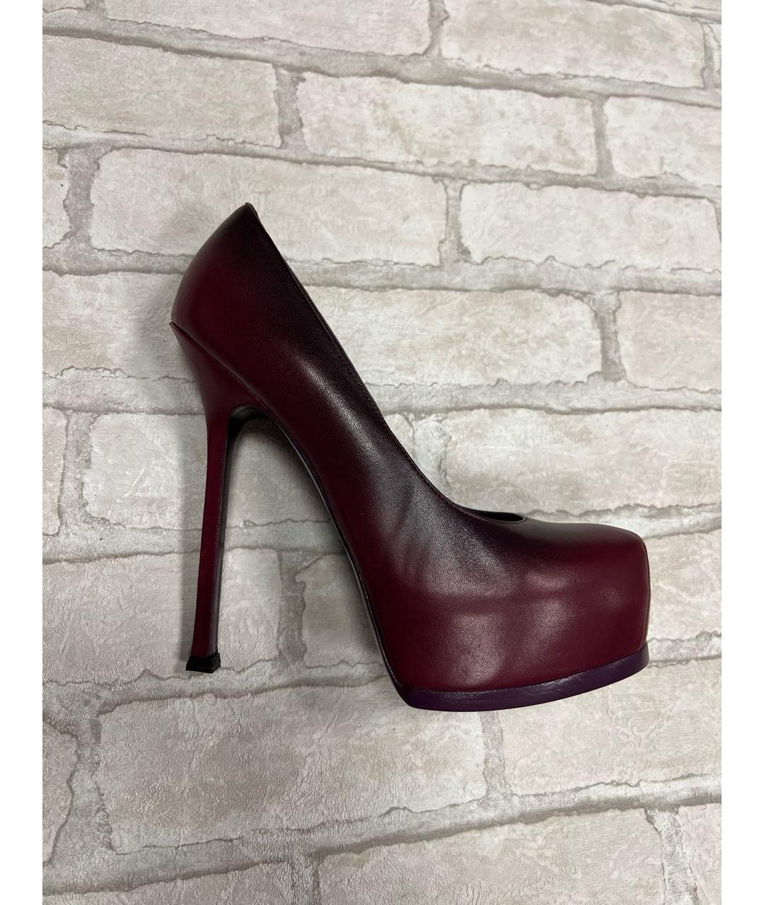 SAINT LAURENT Бордовые кожаные туфли, фото 9