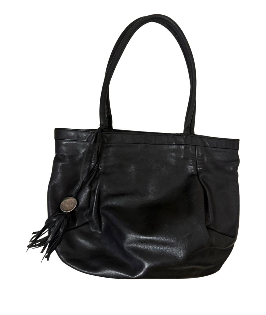 FURLA Черная кожаная сумка тоут, фото 1