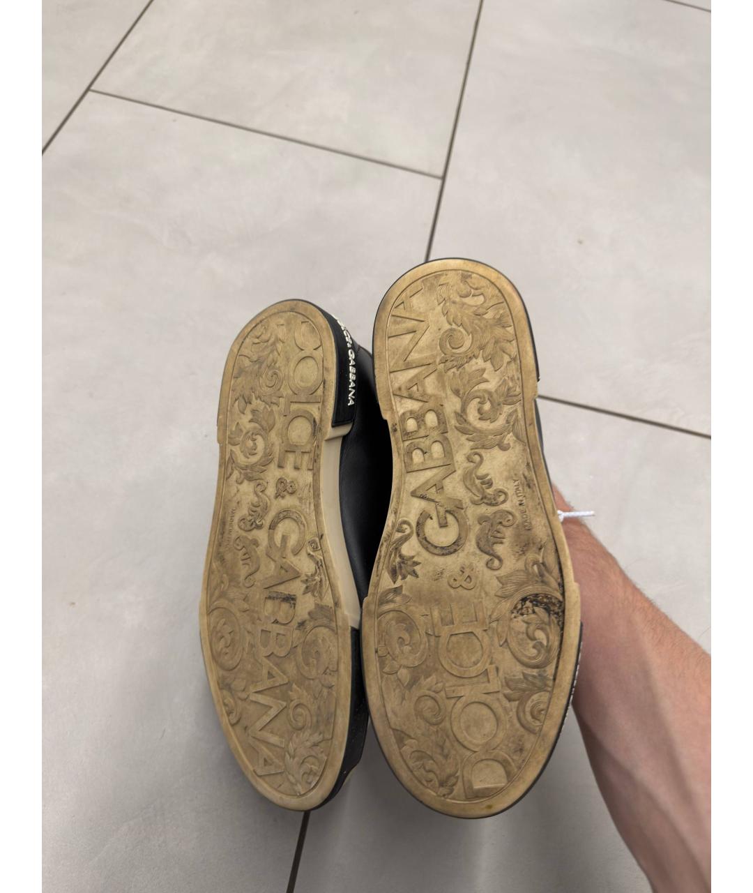 DOLCE&GABBANA Черные кожаные низкие кроссовки / кеды, фото 4