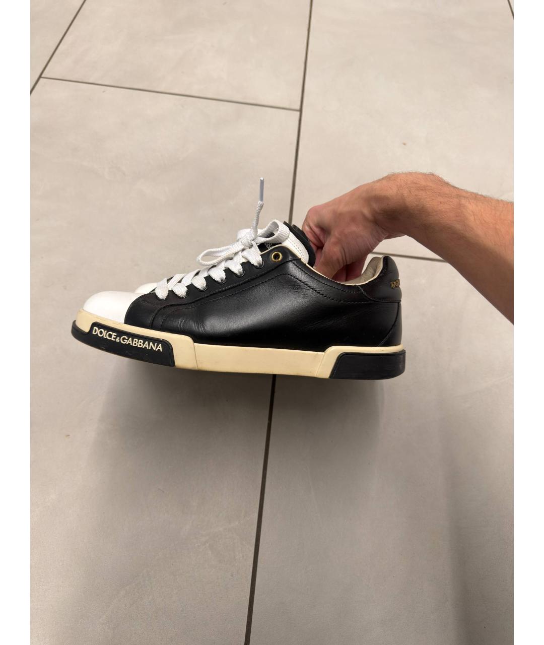 DOLCE&GABBANA Черные кожаные низкие кроссовки / кеды, фото 7