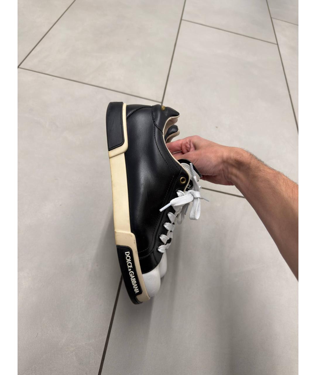 DOLCE&GABBANA Черные кожаные низкие кроссовки / кеды, фото 5