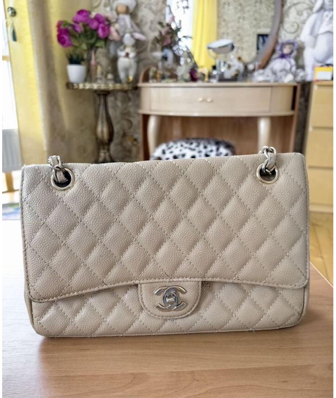 CHANEL Бежевая кожаная сумка через плечо, фото 9