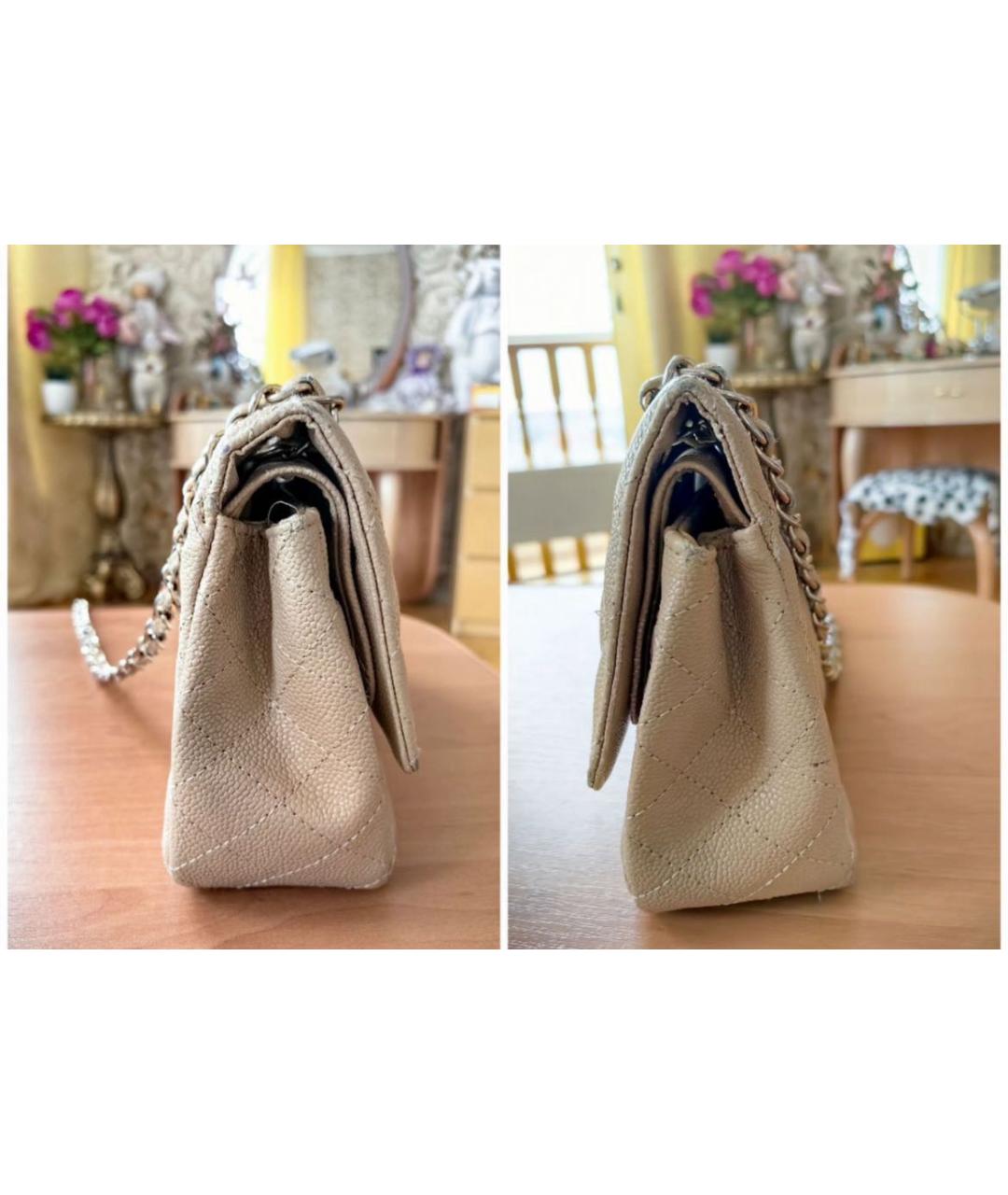 CHANEL Бежевая кожаная сумка через плечо, фото 7