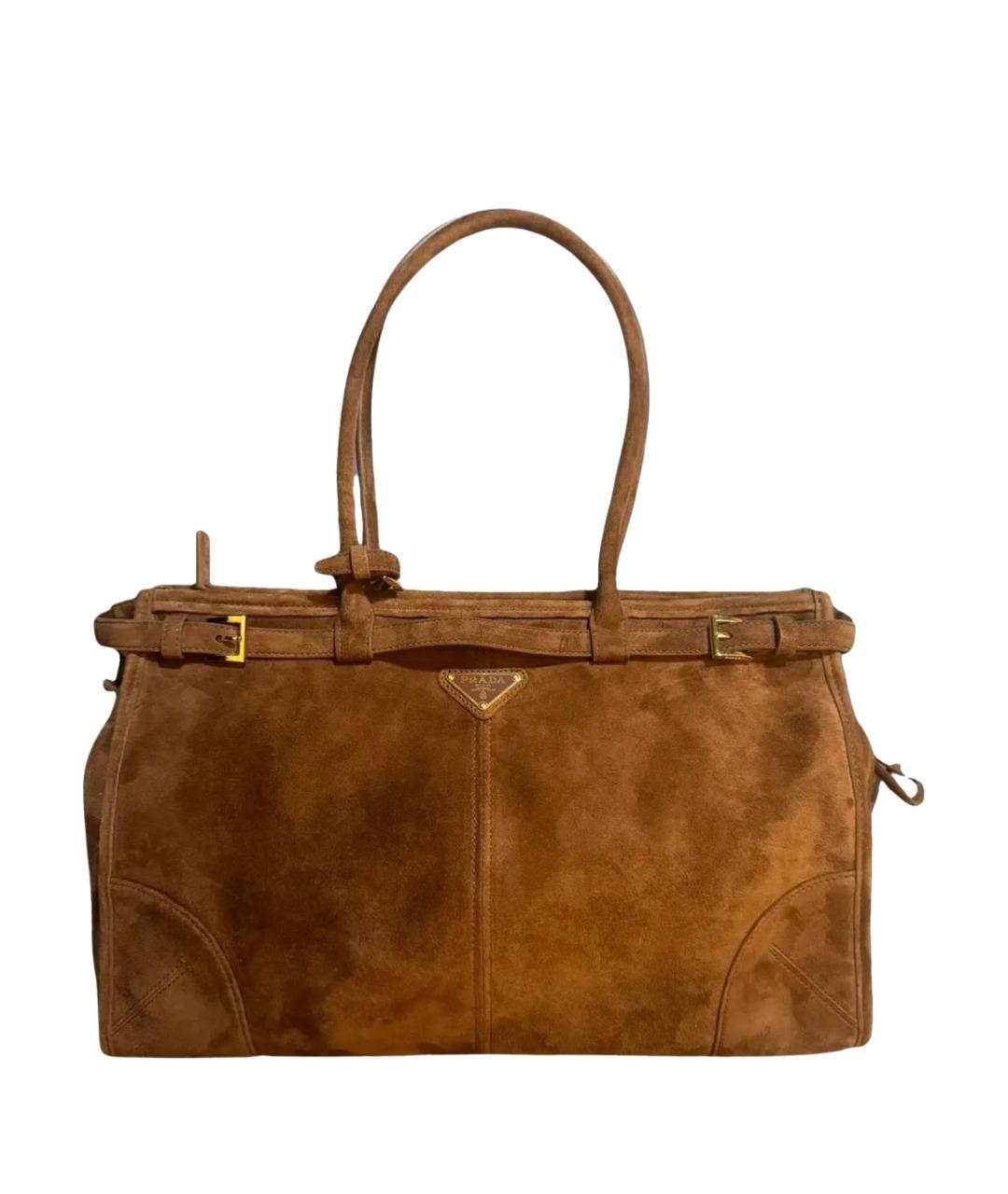 PRADA Коричневая замшевая сумка тоут, фото 1