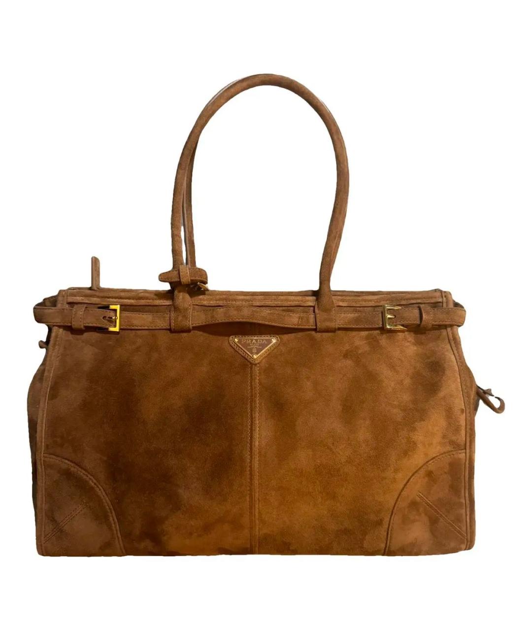 PRADA Коричневая замшевая сумка тоут, фото 4