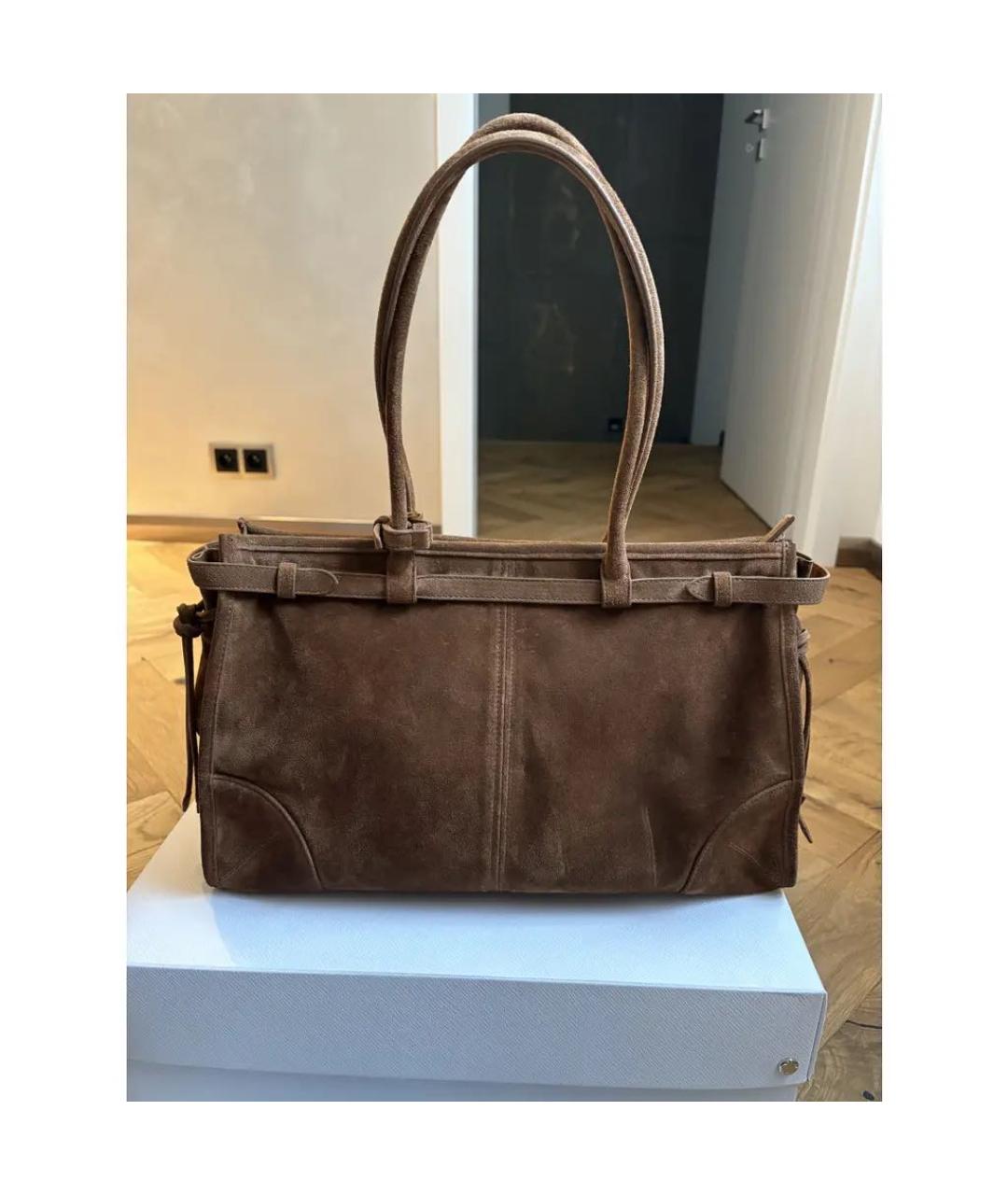 PRADA Коричневая замшевая сумка тоут, фото 3