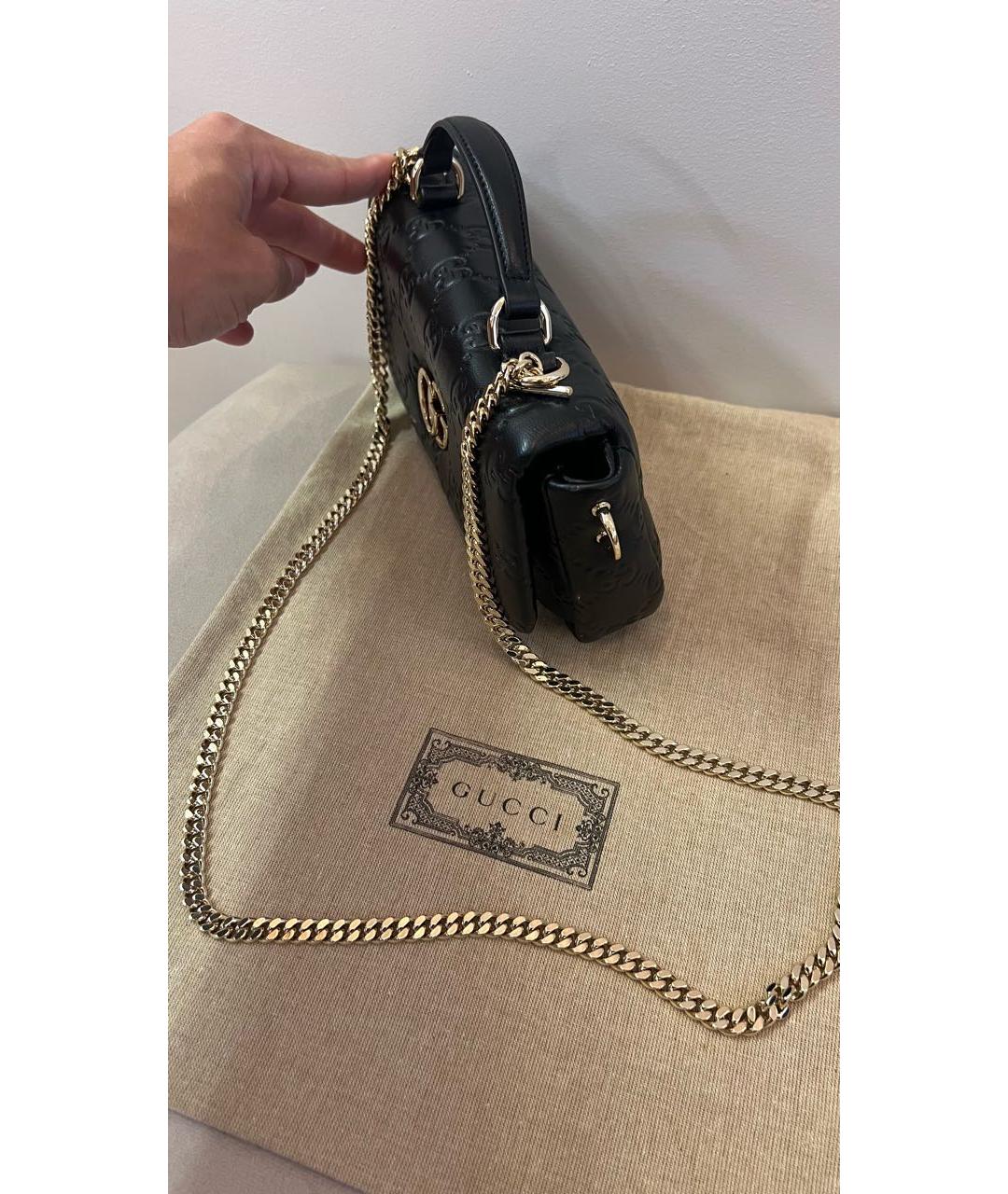 GUCCI Черная кожаная сумка через плечо, фото 6