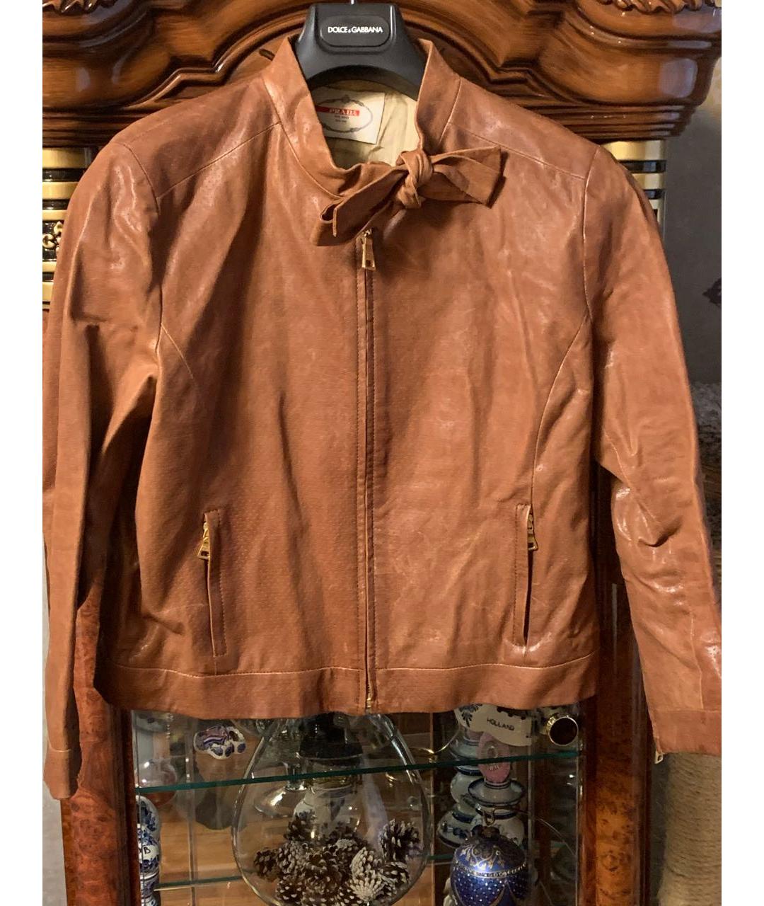 PRADA Коричневая кожаная куртка, фото 4
