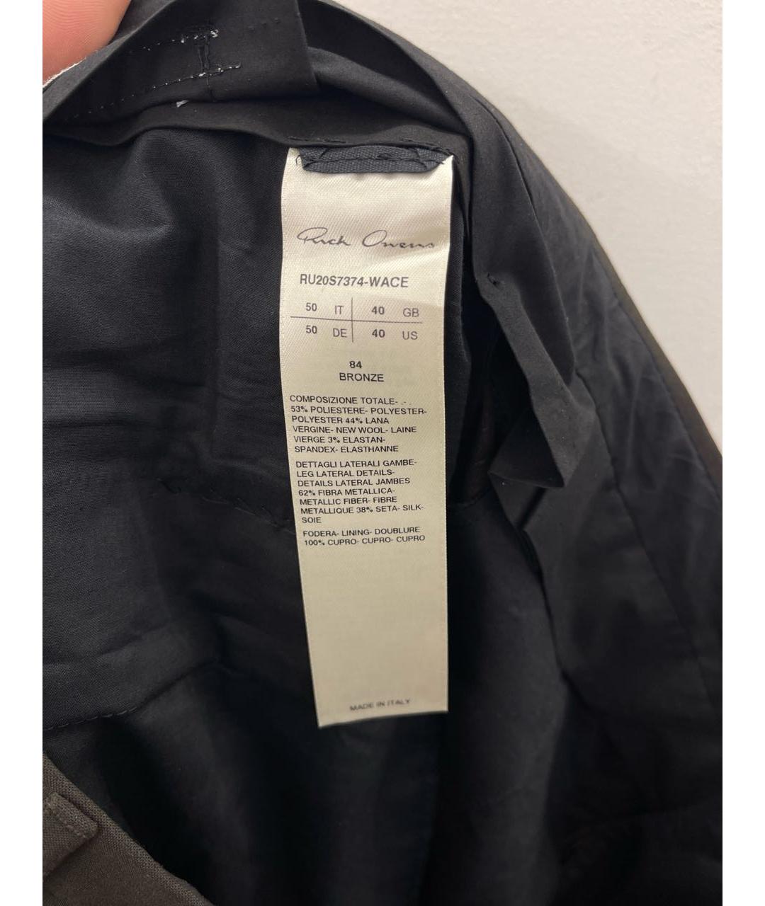 RICK OWENS Коричневые шерстяные классические брюки, фото 5